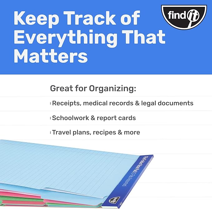 Find It File Folder Notepad - Pack of 12-9.5 x 12.5 Inch Notebook Organizer Folders for Filing, Document, and Clipboard Organization - Assorted Colors