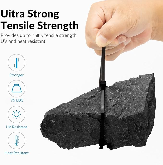 XINGO 14 Inch Black Zip Ties 1200 PCS, 75 LBS Tensile Strength, UV Resistant Cable Ties, Premium Self-locking Plastic Ties for Indoor and Outdoor Use