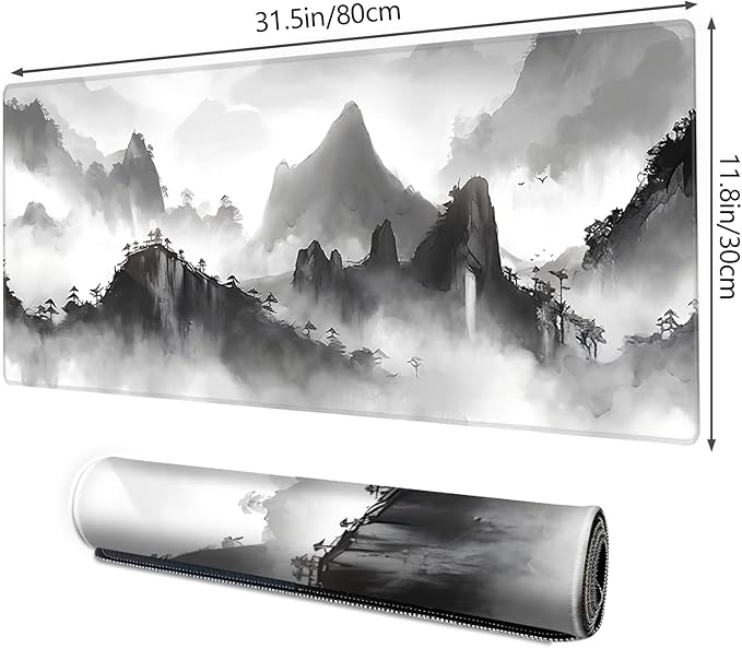 Galdas Gaming Mouse Pad XXL XL Large Long Extended Big Mousepad Non-Slip Rubber Keyboard Mouse Pad with Stitched Edges for Laptop Home Office (31.5x11.8x0.08 Inch) … (Black Ink)
