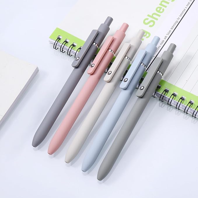 5 Pcs Gel Ink Pens, 0.5mm Fine Point Black Ink Ballpoint Pens, Metal Clip Retractable Pens, Quick Drying Pens for Smooth Writing (Morandi)