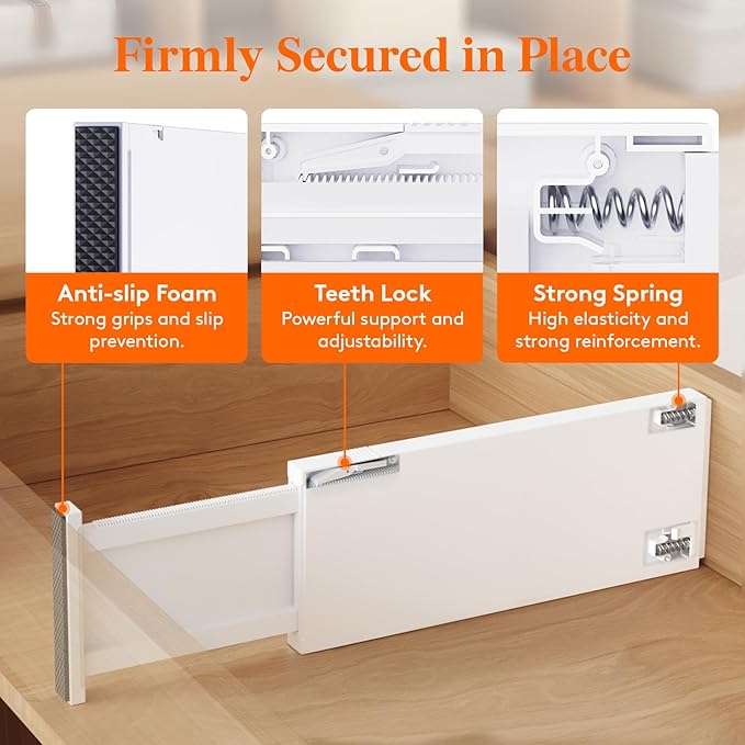 Lifewit 12 Pack Drawer Dividers Plastic 5" High, 13.5-22" Adjustable Drawer Organizers for Clothes, Expandable Dresser Separators in Bedroom/Bathroom/Kitchen/Fridge/Office Organization and Storage