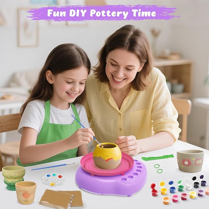 TingingYuli Pottery Wheel for Kids,Complete Pottery Kit and Tools for Beginners,Arts and Crafts Toys for Kids Ages 8-12,Art Supplies Birthday Gifts for Boy Girl Age 6 7 8 9 10 11 12 (Pink/Purple)