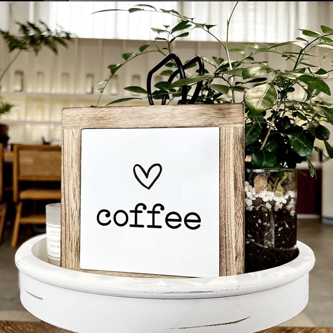 Coffee Decor Set, Wooden Box Signs for Home Decor, Freestanding Coffee Sign for Table Shelf Desk Counter, Cafe Sign, Coffees Lover Home Kitchen Decors