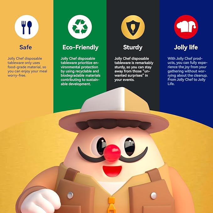 JOLLY CHEF Compostable Heavy Duty Plates 𝟭𝟬 𝗜𝗻𝗰𝗵 [𝟱𝟬𝟬 𝗣𝗮𝗰𝗸] Eco-Friendly Disposable White Paper Plates Made of Bagasse Biodegradable Bulk for Party Dinner Sugarcane Thanksgiving Day