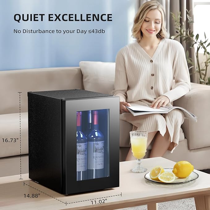 Antarctic Star 0.6Cu. Ft. Freestanding Counter-top Wine Cellar Mini Fridge, 4-Bottle Red Wine Beverage Refrigerator, Quiet, Portable, LED Light and Display, 40-61 ℉, Black