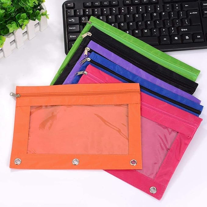 Zippered Pen Pencil Case Binder Pouch 3 Rings 4 Pack (Multicolor)
