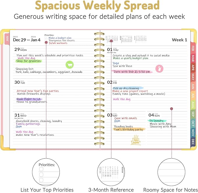 Forvencer 2026 Planner, Hardcover Calendar Planner Weekly and Monthly, January 2026 - December 2026, 8.5" x 11", Spiral Agenda Book with Tabs, Exquisite Daily Journal with Inner Pocket, Organizer Notebook for Office Home School, A4 Size, Green