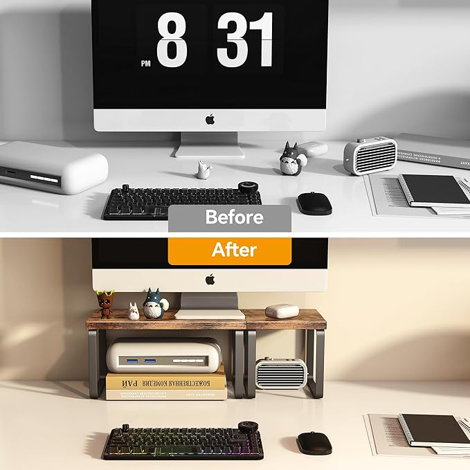 2 Sets Wooden Desktop Organizer Shelf, 2-Tier Adjustable Freestanding Bookshelf Desk Shelf, Stackable Desk Organizer for Office, Dorm, Bedroom, Space Saving, Easy Assembly, Rustic Brown (2 Pack)