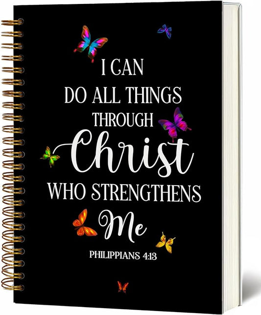 Bible Notebook, A5 Spiral Christian Journal Notebook,I Can Do All Things Through Christ Who Strengthens Me, Inspirational Notebooks for Women, Bible Study, Gift for Birthday Christmas, Office Supplies
