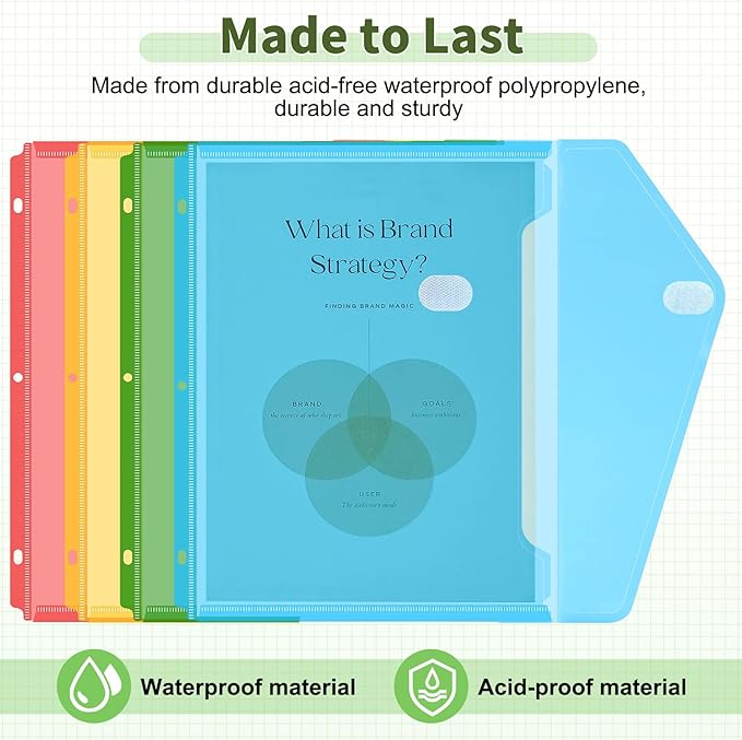 Sooez 48 Pack Binder Folders Organizer with Space-Saving Closure, Super Heavyweight Binder Pockets for 3 Ring Binders, High Capacity Binder Pouch, Side Loading, School Supplies, Letter Size, 8 Color