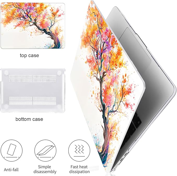 for 2022 2023 2024 2025 MacBook Air 13.6 inch Case M4 A3240 M3 A3113 M2 A2681 Cover, Patternt Plastic Hard Shell Case Keyboard Skin for Mac Air 13.6" M4 M3 M2 Touch ID, Phoenix Tree Flowers