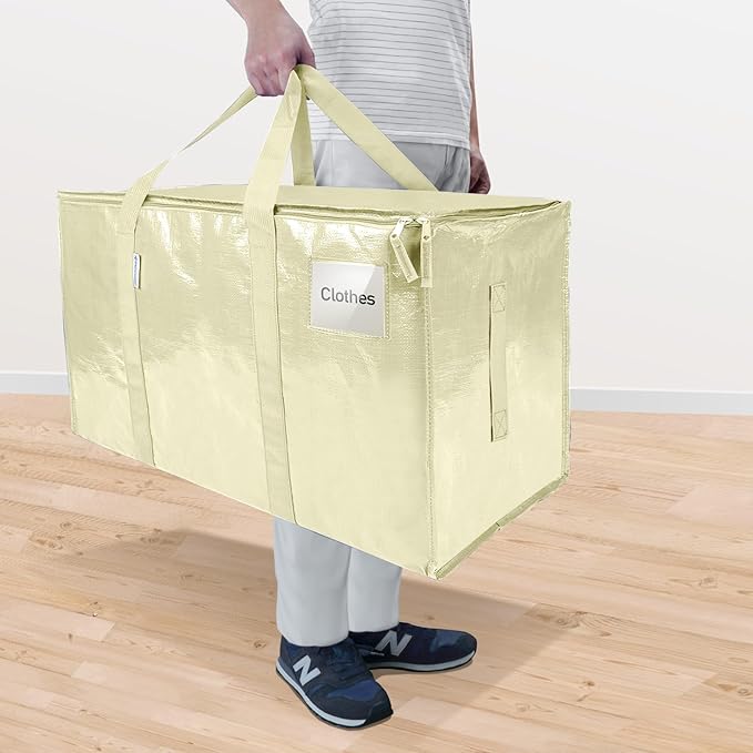 TICONN 2 Pack Extra Large Moving Bags with Zippers & Carrying Handles, Heavy-Duty Storage Tote Moving Boxes for Space Saving (2 Pack, Cream)
