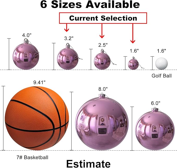 Bubblegun Pink Christmas Ornaments - Christmas Tree Decorations Shatterproof Hanging Balls for Birthday Wedding Holiday Decor Set of 36pcs, Multi-Sizes(1.6",2.5",3.2")
