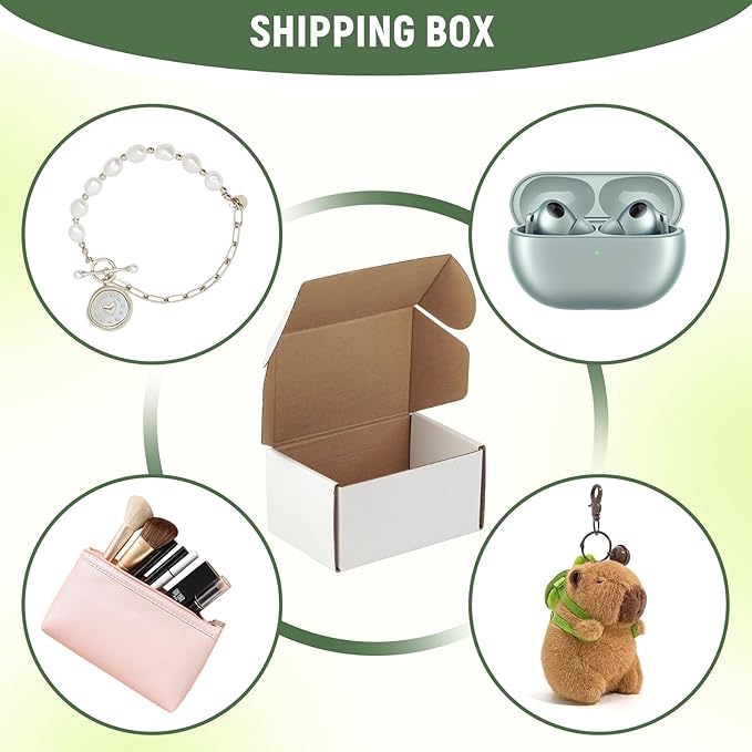 50 Pack 6"x4"x3" inch Small Shipping Boxes White Corrugated Cardboard Box for Small Business, Mailer, Shipping, and Packing