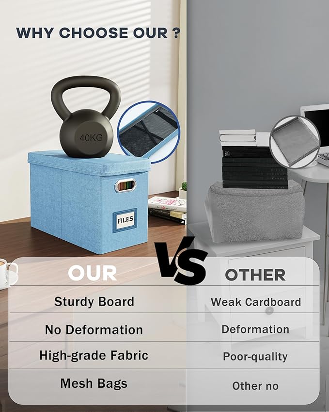 Oterri Portable Document Organizer with Lid, Hanging Storage Box with Mesh Pocket for Letter Files, Smooth Sliding Rail - Sky-blue (1 PCS)