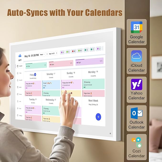 Smart Digital Calendar: 21.5-Inch Electronic Wall Calendars & Chore Chart, Full HD Interactive Touchscreen Display for Family Schedules Planner,Seamless Scheduling/Organizing-Wall/Desk Mountable