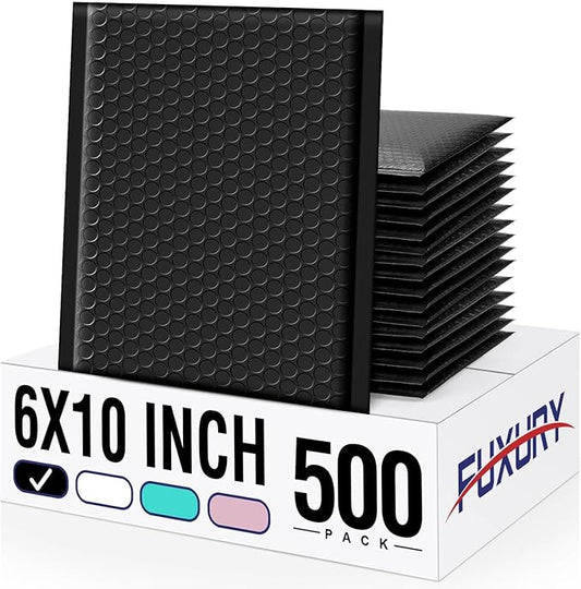 Fuxury 500 Pack Black Bubble Mailers 6x10 Inch, Small Bubble Shipping Envelopes#0 Thick Bubble Padded Mailer Strong Adhesion Padded Envelopes for Mailing Jewelry,Makeup