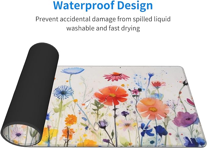 Cute Wildflowers Pattern Mouse Pad 31.5 x 12 Inch, Non-Slip Rubber Base, Ergonomic Design for Pain Relief, Perfect for Computer Users