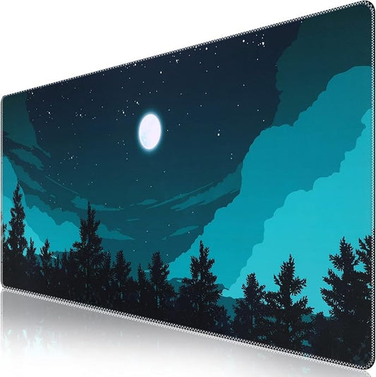 iCasso Extended Gaming Mouse Pad (35.4x15.7 in), Large 3mm Non-Slip Rubber Base Mousepad with Stitched Edges, Waterproof Keyboard Mouse Mat Desk Pad for Work, Game, Office, Home - Silent Night