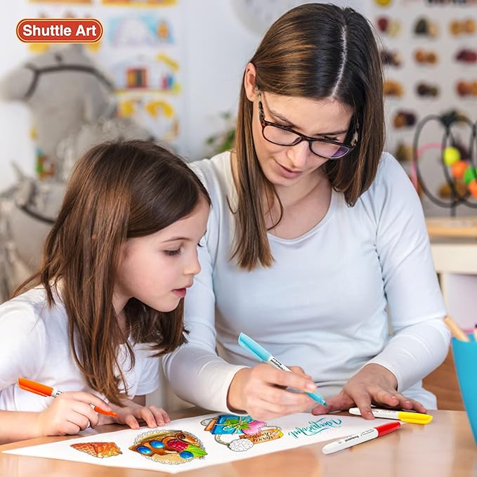 Shuttle Art Permanent Markers, 24 Colors Fine Point Assorted Colors Permanent Marker Set, Works on Plastic,Wood,Stone,Metal and Glass for Doodling, Coloring, Marking