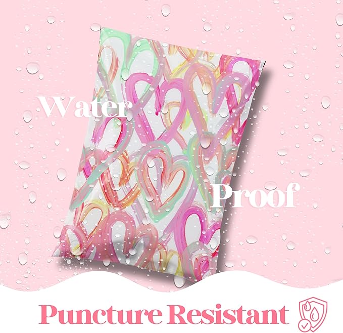 10x13 Designer Poly Mailer 100 Pack Heavy Duty Waterproof Self Seal Shipping Bags for Small Business Large Mailing Envelopes Bulk Tear Resistant Cute Packaging Happy Hearts