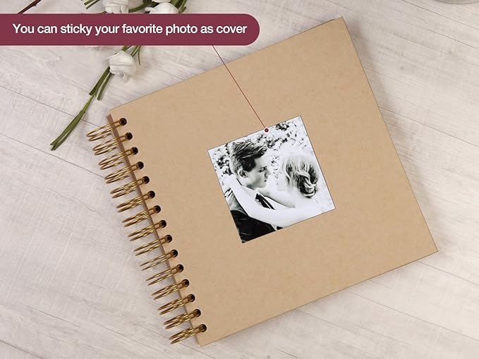 potricher 8 x 8 Inch DIY Scrapbook Photo Album 80 Pages Thick Kraft Blank Yellow Paper Memory Book for Wedding and Anniversary Family (Yellow, 8 Inch)