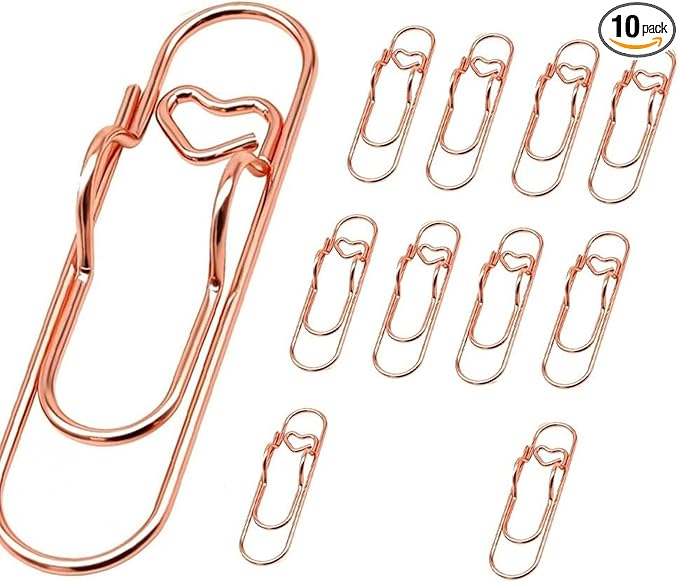 Heart Shaped Metal Pen Clip, Planner Writing Tool Holder, Thickened Carbon Steel, Not Deform/Discolor, for Notebooks Papers Journal Book Planner Jumbo Office Supplies (Rose Gold 10pcs)