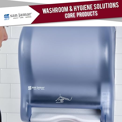 San Jamar Classic Paper Towel Dispenser Smart Essense Electronic Roll Towel Dispenser for Bathroom, Kitchens, and Restaurants, Plastic, 9.75 x 14.50 x 12.50 Inches, Blue