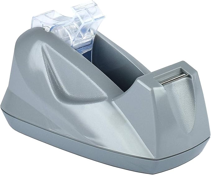 Acrimet Premium Desktop Tape Dispenser Jumbo, Plastic, Non-Skid Base (Heavy Duty) (Platinum Silver Color)