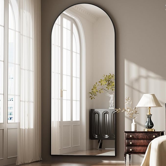 Oversized Full Body Mirror 35x78 inch Arched Full Length Mirror with Stand Aluminum Wall Mounted Hanging or Leaning Standing Mirrors,Black