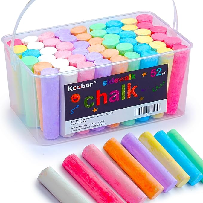 Washable Sidewalk Chalk, 54 Pcs 8 Colors Jumbo Chalks Bulk, Non-Toxic Chalk for Kids Adults, Painting on Chalkboard, Blackboard, Playground, Outdoor Sidewalk