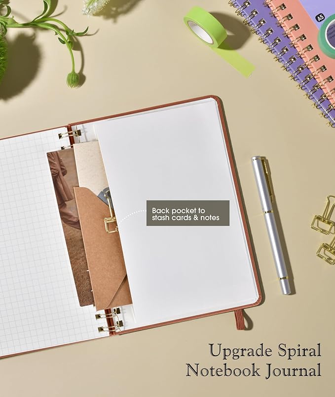 Graph Spiral Journal Notebook, A5 Hardcover Spiral Journals for Women Men, 100 GSM Graph Paper Notebooks, 150 Pages Spiral Bound Grid Notebook for Writing Note Taking Work 5.75" x 8.38", Brown