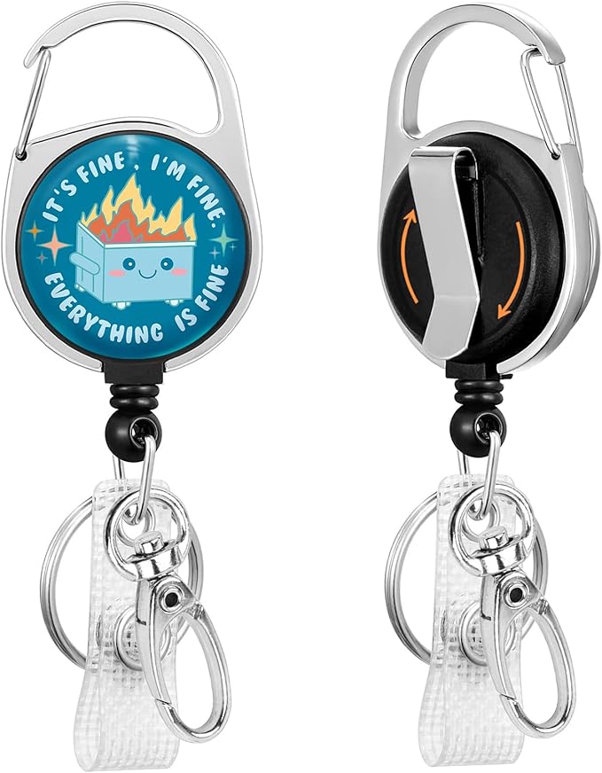 Gctriki Dumpster on Fire Badge Reel Retractable with 360° Swivel Carabiner Clip, Cute Work ID Badge Holder Retractable Clip, Students Nurse Teacher ID Card Holder Keychain Accessories Office Gifts