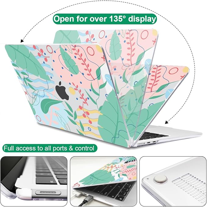 Compatible with MacBook Air 13.6 inch Case 2025 2024 2023 2022 Release A2681 A3113 A3420 Cover M4 M3 M2 Chip, Pattern Plastic Hard Shell Case Screen Film Keyboard Skin, Tropical Leaves Waves