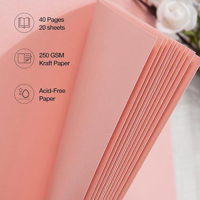 potricher 10 x 10 Inch DIY Scrapbook Album 40 Pages Hardcover Kraft Paper Scrap Book Photo Albums Memory Book for Wedding and Anniversary Family (Pink, 10 Inch)