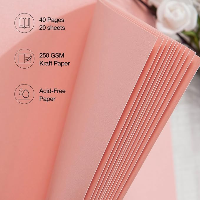 potricher 8 x 8 Inch DIY Scrapbook Album 40 Pages Hardcover Kraft Paper Scrap Book Photo Albums Memory Book for Wedding and Anniversary Family (Pink, 8 Inch)