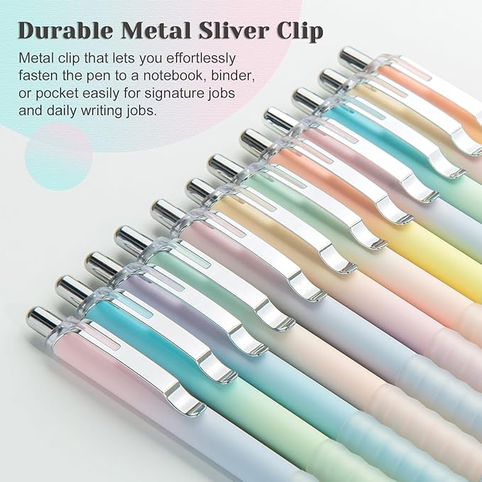 Gel Pens Fine Point 0.7mm Black Ink Gel Pen Retractable Cute Pens for Smooth Writing School Office Supplies, Pack of 12