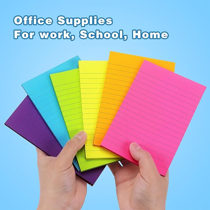 Early Buy Lined Sticky Notes with Lines 4x6 Self-Stick Notes 6 Bright Color 6 Pads, 45 Sheets/Pad