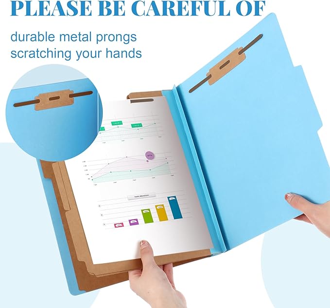 Skyygemm 24 Pcs Classification Folders Letter Size, 3 Divider Pressboard File Folder with Fasteners, Expanding File Organizer Bulk for Teachers, Clergy, Office, Church, Christmas Donations (Blue)