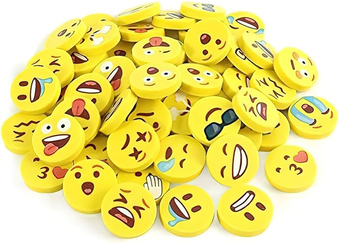 LovesTown Mini Erasers Bulk for Kids, 60 Pcs Fun Mini Cute Erasers for Back to School, 1inch Small Fun Emoticon Round Eraser for Classroom Rewards Gift Bag Filler, Students, Carnival Prizes