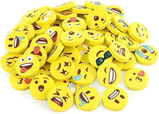 LovesTown Mini Erasers Bulk for Kids, 60 Pcs Fun Mini Cute Erasers for Back to School, 1inch Small Fun Emoticon Round Eraser for Classroom Rewards Gift Bag Filler, Students, Carnival Prizes