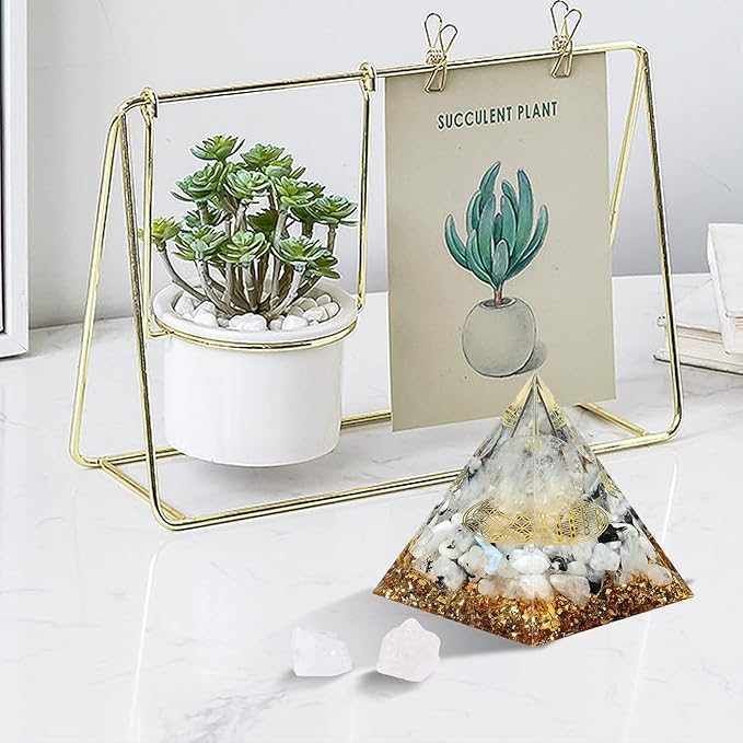 Hopeseed Orgone Pyramid for Positive Energy, Orgonite Rainbow Moonstone&White Crystal Healing Crystal Pyramids for Reduce Stress Chakra Reiki Healing Meditation Attracts Lucky and Success