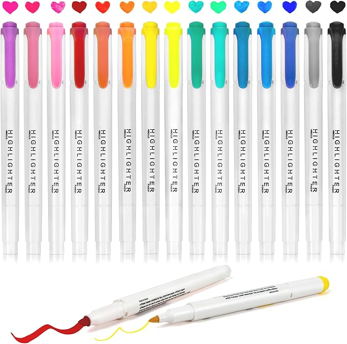 Smilo 15-Color Dual Tip Highlighters, No Bleed Quick Dry Bible Journaling Markers, Chisel and Fine Tip for School Supplies, Office & Study, Assorted Colors (15 Pack)