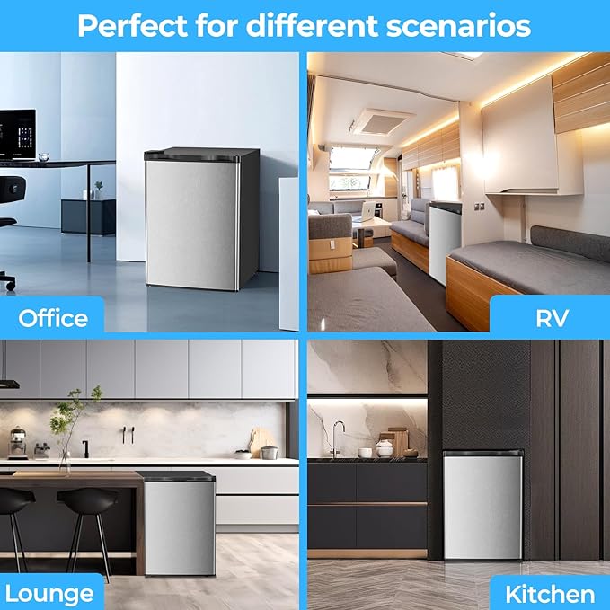 Antarctic Star 2.56 Cu.Ft. Mini Fridge with Freezer, Small Refrigerators with Adjustable Thermostat, Low Noise, Energy Saving, Compact Refrigerators for College Dorm, Office, Bedroom, Stainless Steel