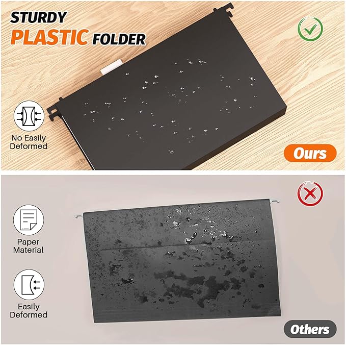 Extra Capacity Legal Size Plastic Hanging File Folders,12 Pack Reinforced Legal Size Hanging Folder with Heavy Duty 2 Inch Expansion,Filing Cabinet Folders,for Bulky Files, Medical Charts,Black