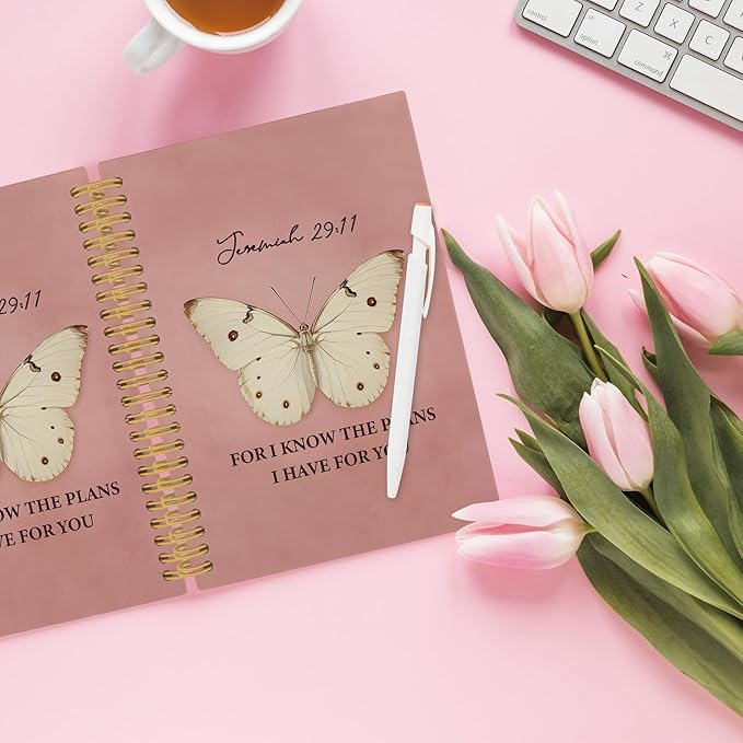 Vintage Butterfly Christian Spiral Notebook, for I Know the Plans I Have for You Bible Journaling Notebooks for Women, Religious Faith Hardcover Journals for Office 160 Pages 5.5 x 8.3 Inch