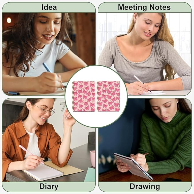 2 PCs Pink Bow Spiral Notebook Trendy Preppy Journaling Notebooks Cute Aesthetic Design Gifts for Women Teen Girls Note Books Journals for Writing Hardcover Notebook Office Classroom Supplies