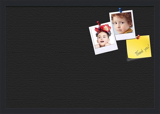 PinPix 26x18 Inch Cork Bulletin Board. This Decorative Framed Pin Board Comes with Solid Black Design and a Satin Black Frame. Ideal for Home Office Decor or Message Board (PinPix-622)