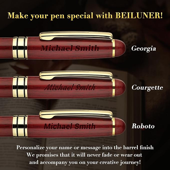 BEILUNER Luxury Personalized Wood Ballpoint Pen Writing Set,Rosewood-Elegant Fancy Nice Gift Pen Set for Signature Executive Business Office Supplies - Christmas Gift Boxed with Extra Refills (Black)