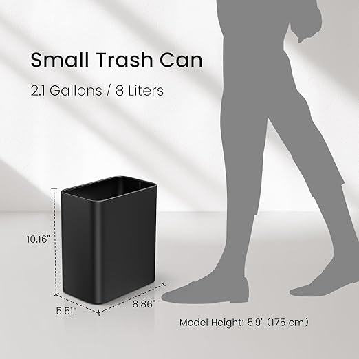 Cesun Small Bathroom Trash Can 2.1 Gallon Wastebasket, Modern Metal Garbage Can Office Waste Basket, Matte Black Stainless Steel Trash Bin for Bedroom, Home Office, Toilet, rv, Near Desk, Under Sink